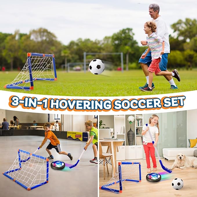 3-in-1 Hover Soccer Ball Set for Kids, Gift for Boys 3-5 6-8, Hover Soccer Ball for Kids, LED Lights Indoor Outdoor Birthday Christmas Hockey Gifts for Boys