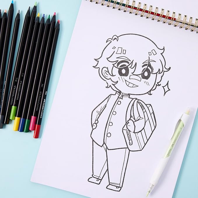 Faber-Castell Anime Drawing Kit: Japanese Adventures Edition | Step-by-Step Instruction Book with 20 Practice Pages, Color Pencil Set & Drawing Supplies for Kids, Easter Basket Stuffers (1 Book)