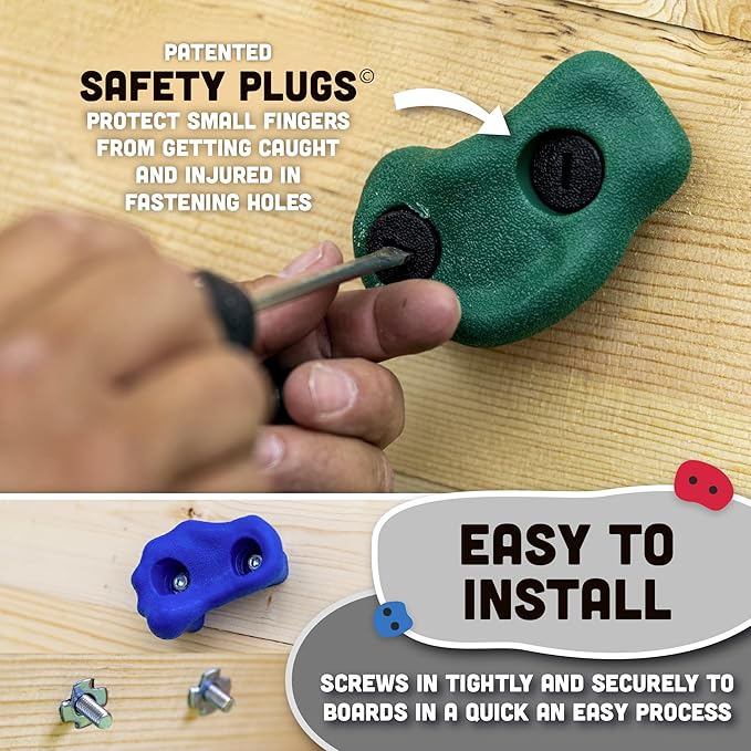 Squirrel Products Rock Climbing Holds for Kids, Deluxe Extra Large Climbing Rocks with Mounting Hardware - DIY Rock Wall Indoor & Outdoor Playground Accessories Wall Climbing Kit - Ages 3+