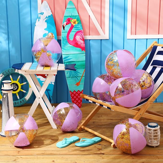 12 Pcs 16 Inch Inflatable Beach Balls Bulk Jumbo Pastel Inflatable Decorated Ball with Macaron Color PVC Party Ornaments for Summer Birthday Party Decoration(Purple)
