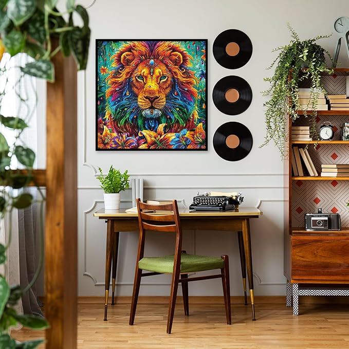 Colorful Lion King Flower Jigsaw Puzzle 1000 Piece for Adult, Art Rainbow Animal Funny Jigsaw Puzzles, Nature Cool Aesthetic Puzzle