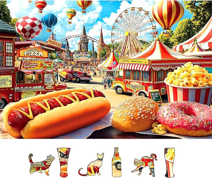 500 Pieces Puzzles for Adults, Amusement Park Jigsaw Puzzles with Food Trucks for Youths Family and Adults Fun Party Challenging Food Family Decoration (23 x 15 in)