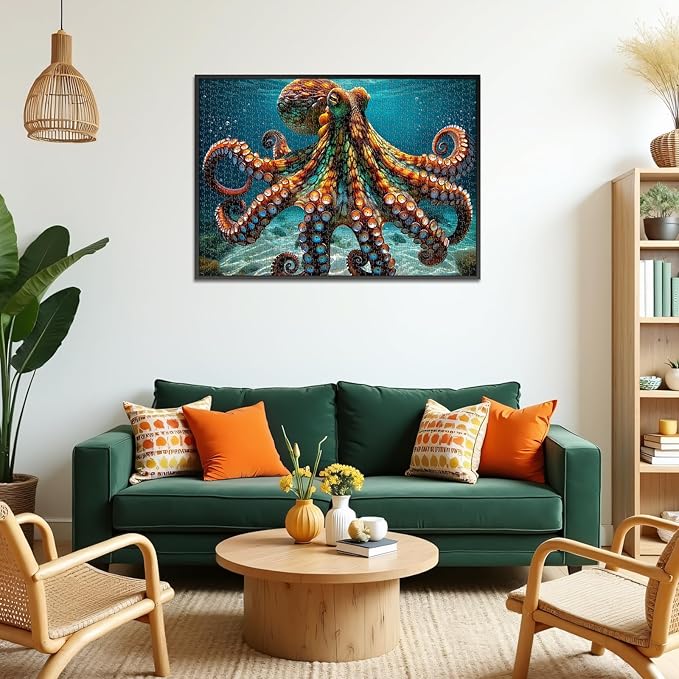 Rocorose Octopus Puzzles for Adults 1000 Pieces, Deep Blue Sea Ocean Exploration Theme Jigsaw Puzzle, Nature Marine Artwork Challenging Family Activity Puzzle Game