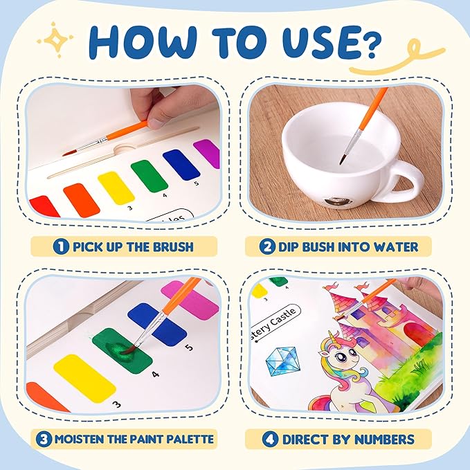 YPLUS Paint with Water Books for Toddlers, Art Craft Toys Watercolor Painting Paper, Gift for Kids Ages 1-3, 2-4, 4-6, Drawing with Brush - Unicorn