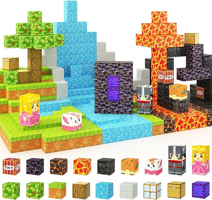 Coodoo Magnetic Blocks - Build Mine Magnet World Magic Portal Forest Edition, Magnet Building Blocks Kids Toys for Ages 5-7 Toddler Toys Creative Sensory for 3+ Years Old Boys Girls Kids Games Gifts