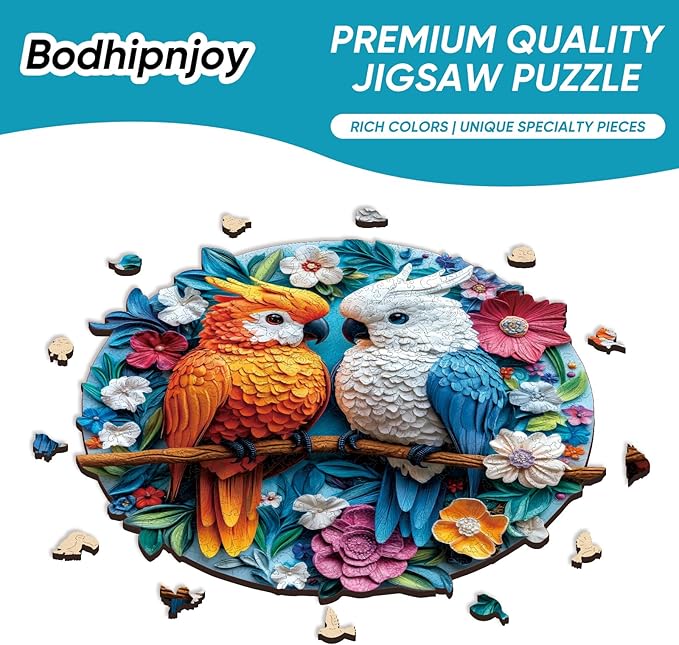 Wooden Jigsaw Puzzles for Adults, Parrots Mother's Day Wooden Puzzles 200 Pieces-5MM, Unique Animal Shape Wood Puzzles Adult, Birthday Party Gifts for Friends & Family Game Home Decor 11.2 x 11.2 in