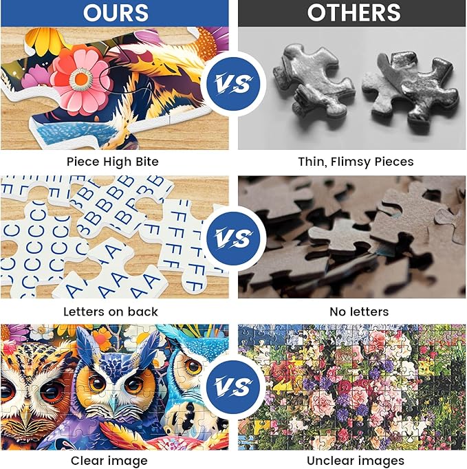 300 Pieces Puzzle for Adults | Colorful Owls Large Piece Puzzle | Recycled Cardboard Jigsaw Puzzles 300 Pieces | Challenging Game Home Decor Birthday Party Gift Toy for Adults Kids Seniors 20.5*15 in