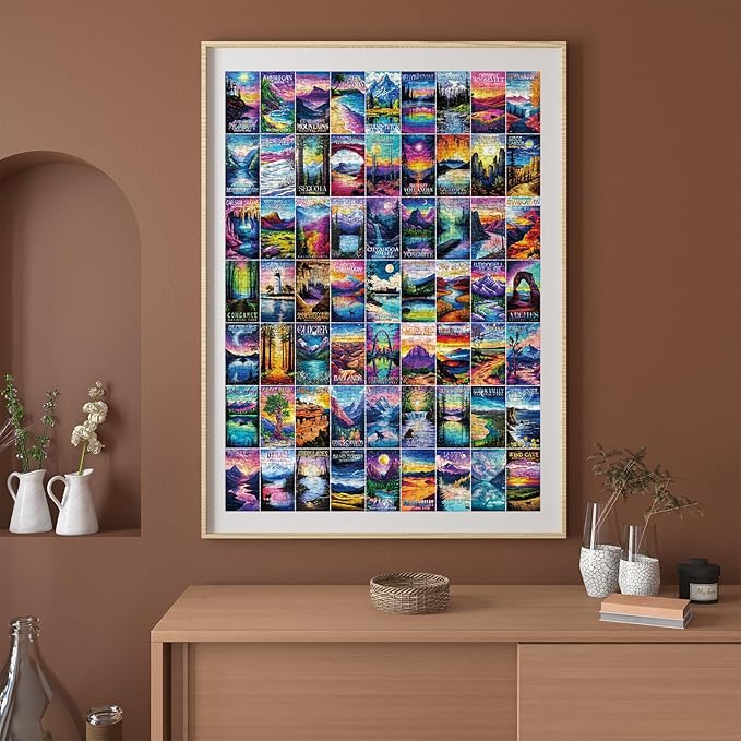 Colorful National Parks Landscape Puzzles for Adults 1000 Pieces, Beautiful Travel Collage Jigsaw Puzzle, Difficult Nature Art Puzzles