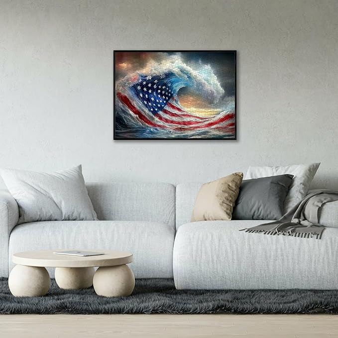 1000pcs American Flag Wave Paper Puzzle - Large Puzzle Toy Adult Game Gift - Family Interactive Game Puzzle DIY Home Decoration Brain Challenge Gift