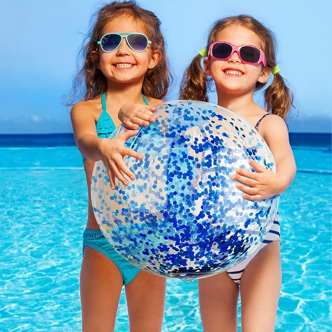Sotiff 20 Pcs Inflatable Glitter Beach Ball 24 Inch 16 Inch Clear Beach Ball Blow Up Pool Balls Large Swimming Pool Water Toys for Kids Adults Outdoor Summer Birthday Party Favors, 5 Colors