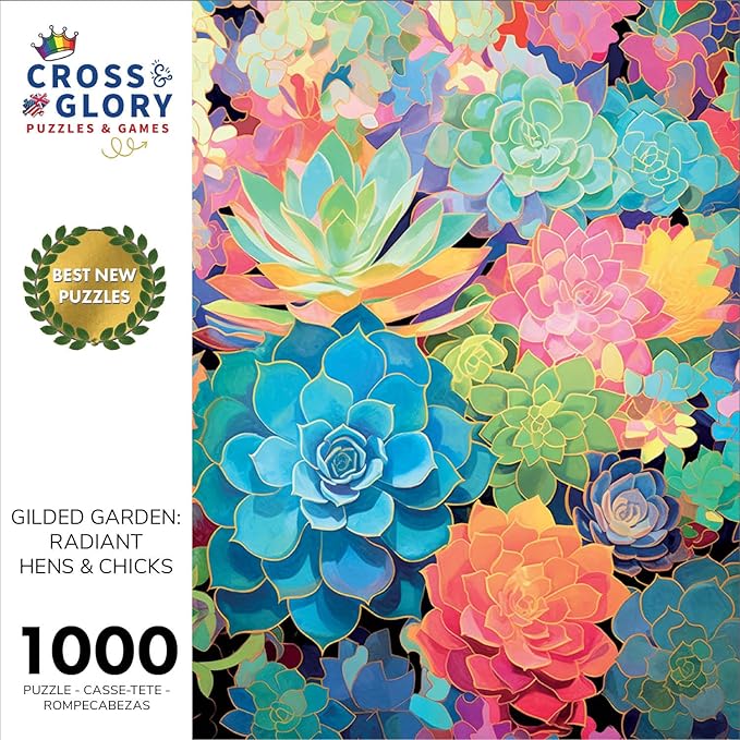 Cross & Glory - Gilded Garden: Succulent Plants - 1000 Piece Jigsaw Puzzle for Adults | Premium Quality | Vibrant Colors | Best Puzzle Challenge