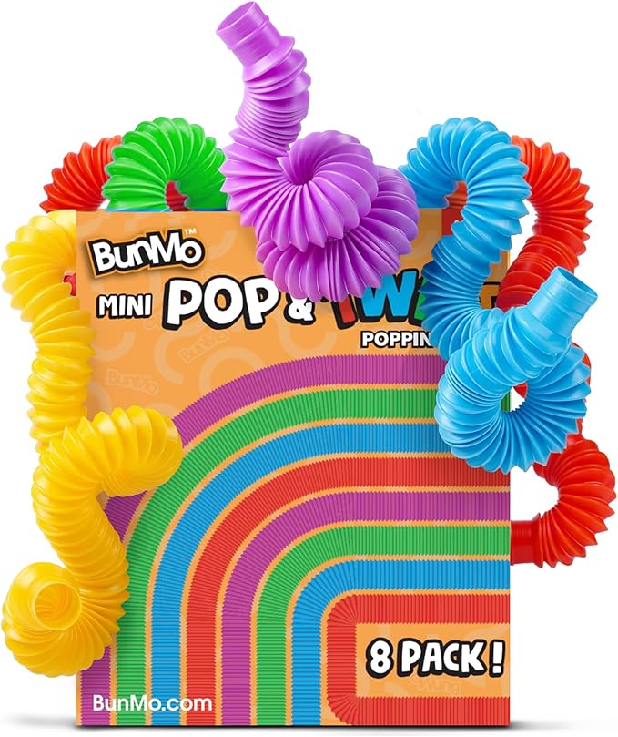 BUNMO Easter Basket Stuffers for Children - Pop Tubes - Easter Gifts for Kids - Sensory Fidget Toys - Creative Learning - Hours of Fun - Tons of Ways to Play - Non-Mouthable 3+ - 8 Pack Small
