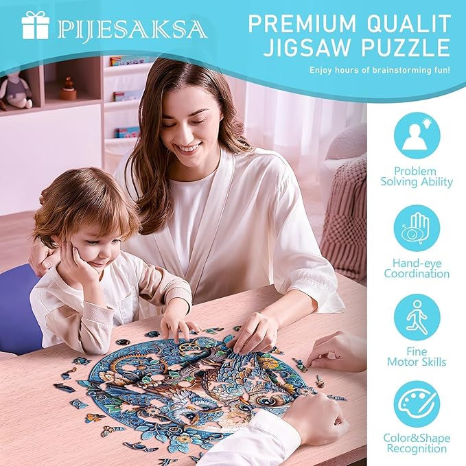 Wooden Puzzles for Adults, Embossed Owl Wooden Jigsaw Puzzle, Wall Art Home Decor (XL-17.3 * 16.6in-430 Pieces)