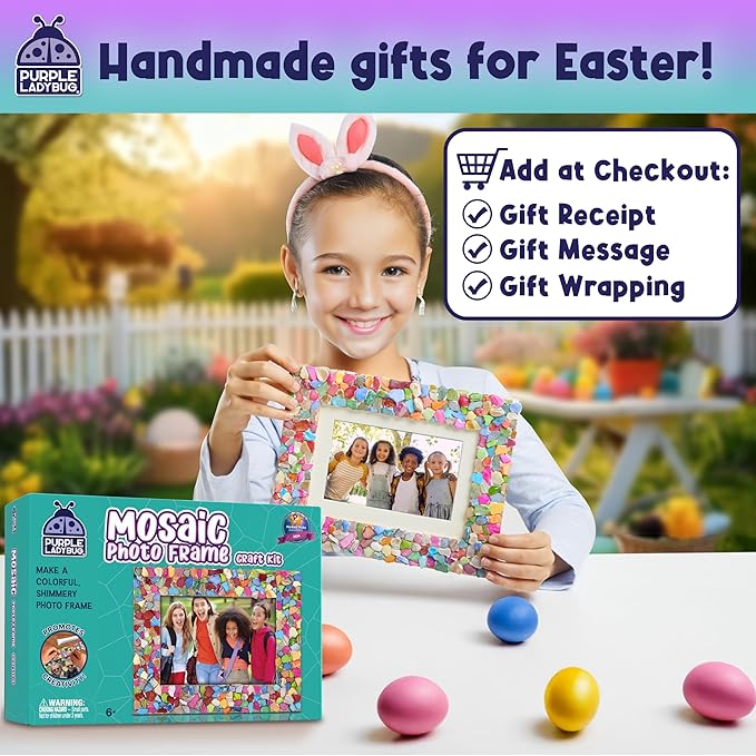 PURPLE LADYBUG DIY Mosaic Photo Frame Crafts for Girls 8-12 6-8 - Great Gift for Teens Tweens, Fun Craft Kit for Kids & Girl Birthday Gifts for 7 8 9 10 11 12 Years Old