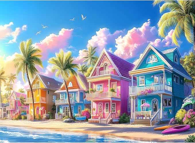 300 Pieces Jigsaw Puzzles for Adults, Color House Puzzle for Adults Children Seniors, Oil Painting Style Puzzle 300 Pieces, Gift for Birthday, Home Decor, Fun for Family Entertainment(20.5 * 15 in)