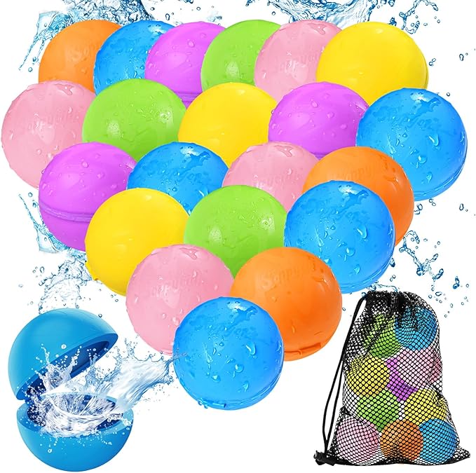 Tlitlimom 20Pcs Reusable Water Balloons, Summer Toy Water Toy for Boys and Girls, Pool Beach Toys for Kids ages 3-12, Outdoor Activities Water Toys Self Sealing Water Splash Ball for Fun