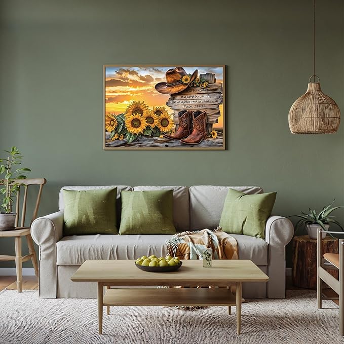 Puzzles for Adults 500 Pieces, Cowboy Hat and Cowboy Boot Jigsaw Puzzles - Sunset Psalm of the West, Impossible Sunflower Puzzles for Seniors Family, 20.47x14.96 inches, 1:1 poster, Letter on the Back