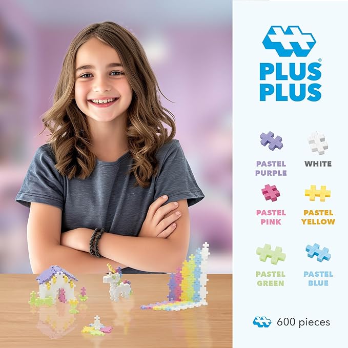PLUS PLUS - Open Play Set - 600 Piece - Pastel Color Mix, Construction Building Stem Toy, Interlocking Mini Puzzle Blocks for Kids