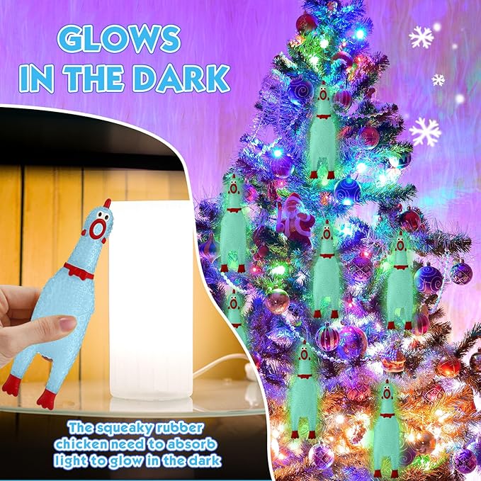 Honoson 50 Pcs Glow in The Dark Rubber Chicken 6.5 Inch Luminous Screaming Glowing Novelty Squeaky Chicken Prank Novelty Party for Adults, Family Games (Blue)