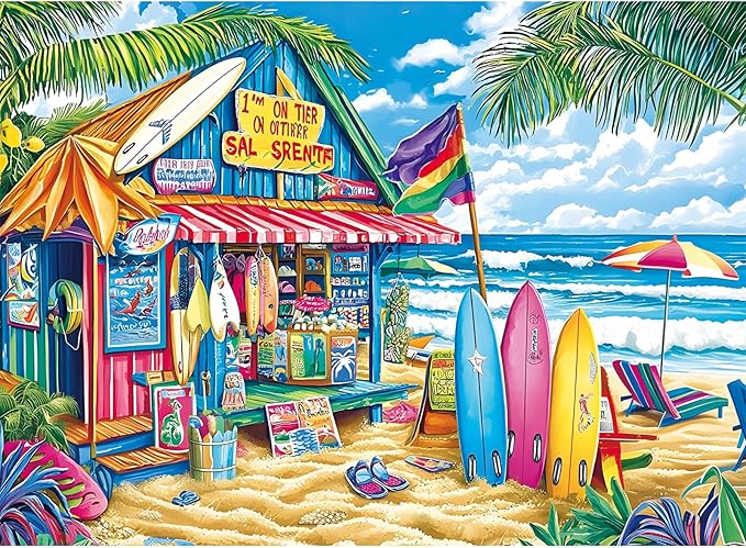 500 Piece Puzzles for Adults,Beach Surf Shack Puzzle,Recycled Cardboard Summer Jigsaw Puzzles 500 Pieces,Challenging Family Activity Great Gift Idea,Landscape Puzzles Size 20.5 x 15 in