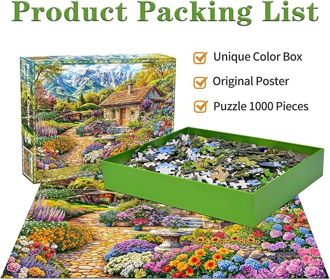 HUADADA 1000 Piece Puzzles for Adults - Colorful Flower House in The Mountains -Vibrant Views- Jigsaw Puzzles for Adults 1000 Piece Educational Games Colorful Puzzles for Home Decoration