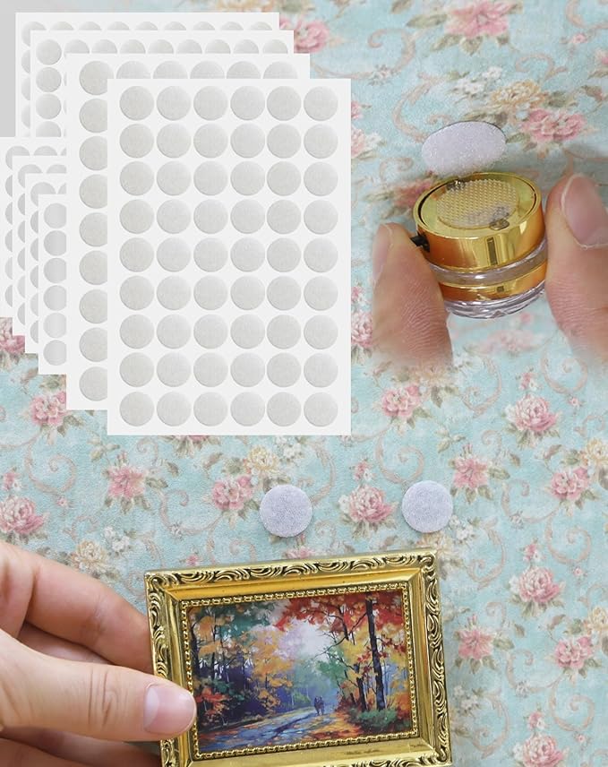 iLAND Hook and Loop Dots with Adhesive 432 pcs 0.59inch Diameter Sticky Circle Dots for Doll House Accessories and Furniture 1/6 1/12 Scale Miniature Craft Car Accessories Cute But Strong