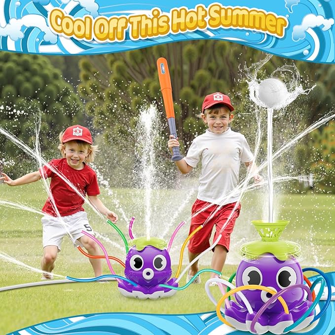 Water Sprinkler Baseball Toy for Kids Outdoor Play Toys- Summer Outside Toys Backyard Lawn Games - Attaches to Garden Hose Splashing Fun Toys Spray Water Baseball for 3 4 5 6 7 8 Year Old Boys Girls