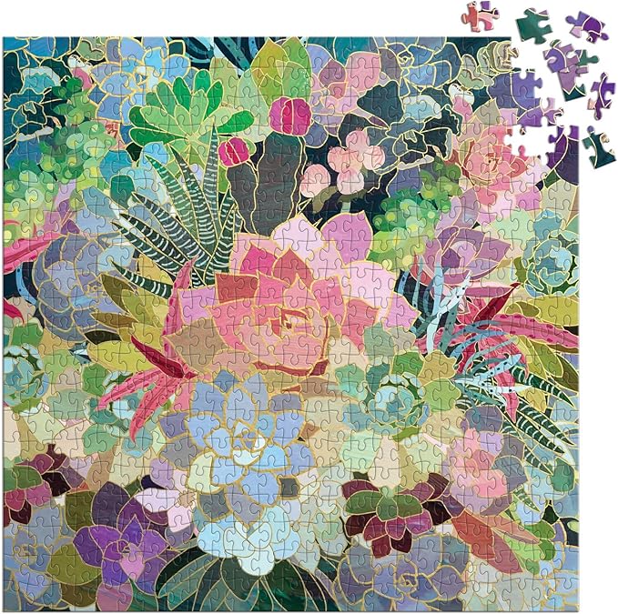 Galison Succulent Mosaic 500 Piece Foil Puzzle from Galison - 20" x 20" Beautifully Illustrated Puzzle, Thick & Sturdy Pieces, Fun and Challenging Activity for Adults, Unique Gift Idea!