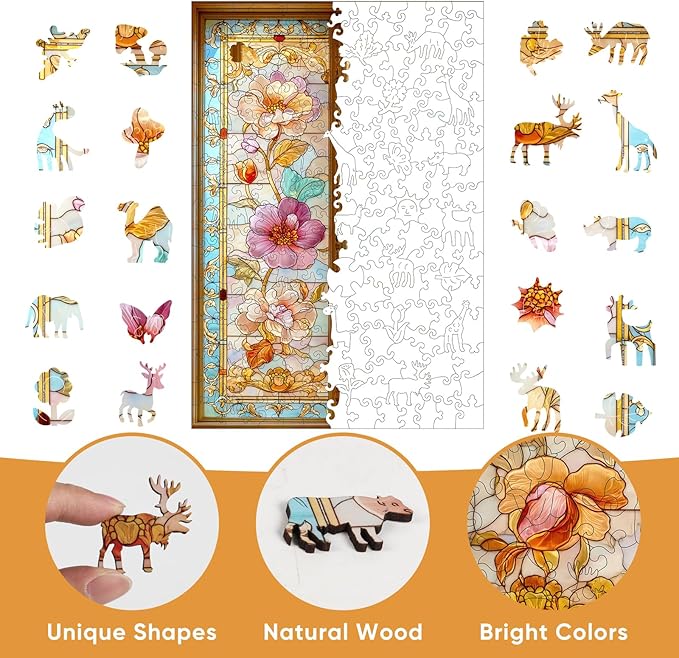 Pikoqunc Wooden Puzzles for Adults,200 Pieces 12.8x8.7 Inches,Vintage Floral Gate Laser-Cut Jigsaw with Premium Smooth Finish,Relaxing Art Puzzle and Elegant Wall Décor Gift for Friends and Family