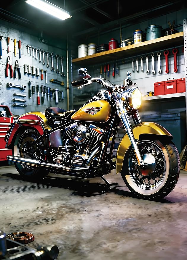 Puzzle for Adults 1000 Pieces,Golden Motorcycle in Garage JigsawPuzzle, Challening Impossible Difficult Hard Fun 1000 Pieces Jigsaw Puzzles for Adults