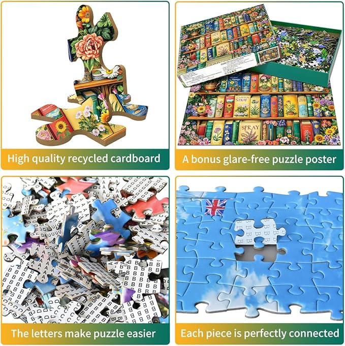 Jigsaw Puzzles for Adults 1000 Piece Puzzle for Adults 1000 Pieces Puzzle 1000 Pieces-Colorful Flower Bookshelf