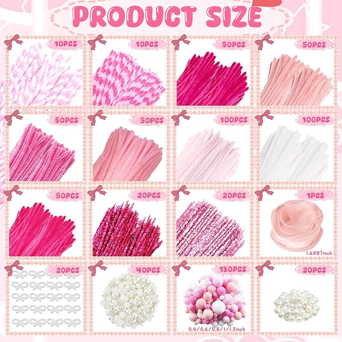 X Hot Popcorn 721 Pcs Pipe Cleaners Pink Pipe Cleaners Craft Chenille Stems Craft Supplies for Making Flowers Mother’s Day Wedding Decorations DIY Art Supplies