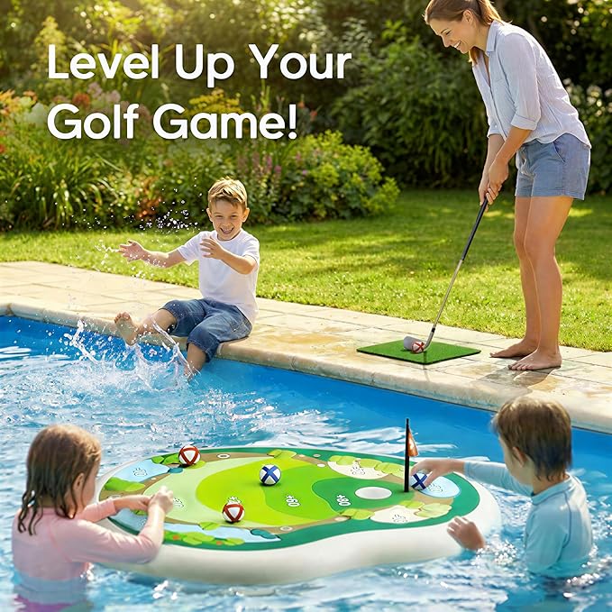Funscape Kids Inflatable Golf Pool Toys, Fun Swimming Pool Game, Floating Water Chipping Green W/Sticky Balls, Yard Summer Party Birthday Gift 3 4 5 6 7 8 9 12 Years Old Boys Girls Teen Adults Family