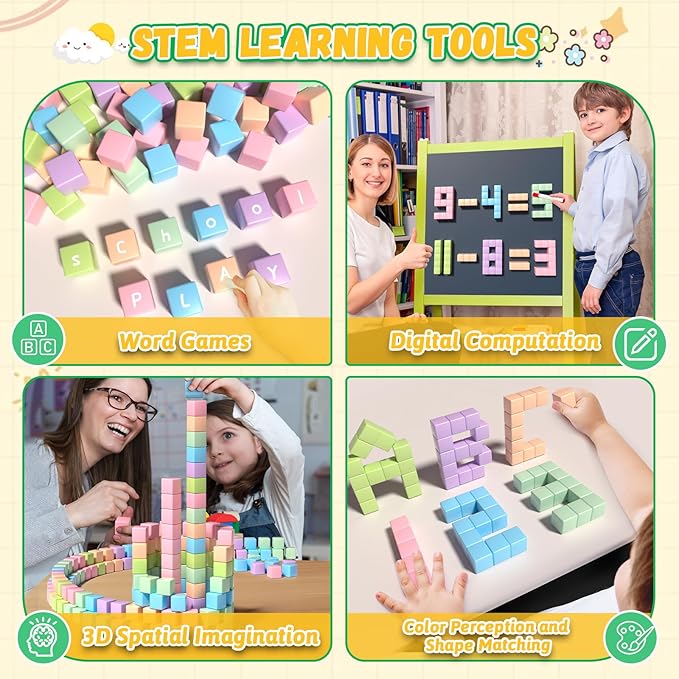 30PCS Magnetic Blocks, Waterproof Building Blocks, Macaron Colors Cubes, Preschool Classroom Must Haves Sensory Autism Toys, STEM Kids Toys Christamas Present for Boys Girls ages 3 4 5 6 Year Old