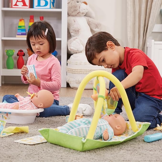 Melissa & Doug Mine to Love Luke & Lucy Realistic Twin Baby Dolls (15-inch) - Dolls and Accessories with Pacifiers for Pretend Play, Toddler Toys for Ages 18M+