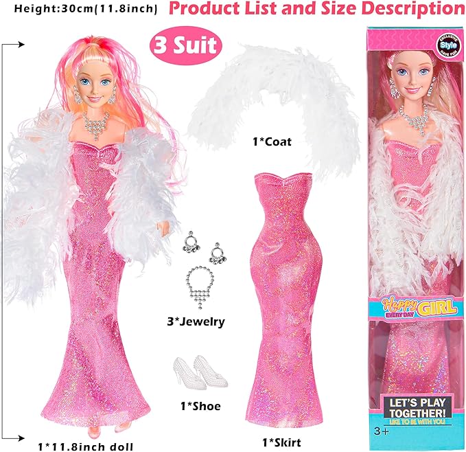 ebuddy 6 Pack 11.5 Inch Fashion Dolls Set - 6 Stylish White Skin Dolls with Unique Outfits & Accessories