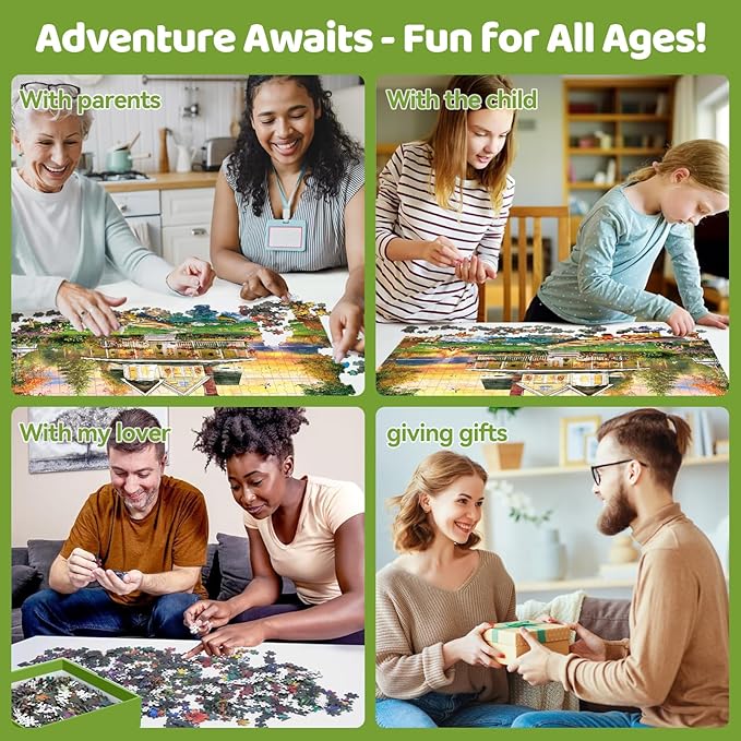 300 Piece Puzzle for Adults, Large Piece Elderly Jigsaw Puzzle, Lakeside Villa with Cat and Garden, Family Kids and Adults Fun Gift, 20.5x15 in