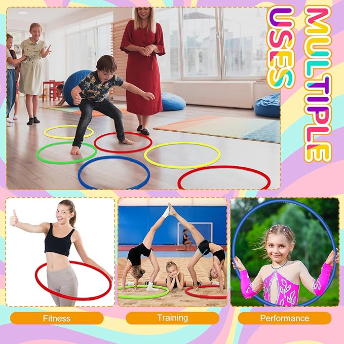 Sratte 8 Pcs Color Hoop Detachable Adjustable Exercise Ring Plastic Hoop for Gymnastics Dog Agility Equipment Party Decor, 4 Colors