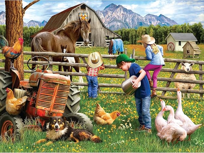 Little Helpers 750 Piece Jigsaw Puzzle for Adults by Sharon Steele – 27x20 Inch Whimsical Country Farm Scene from KI Puzzles – Challenging, Hard and Difficult Puzzle Gift for Puzzle Lovers