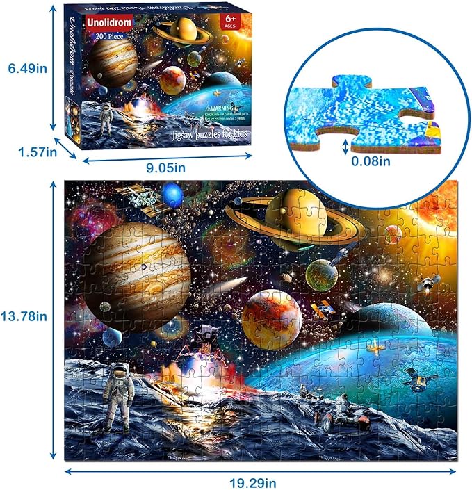Puzzles for Kids Ages 8-10 Year Old - Solar System Planets, 200 Pieces Spacewalk Jigsaw Puzzles for Kids Ages 6-8, Learning Educational Toys for Boys and Girls