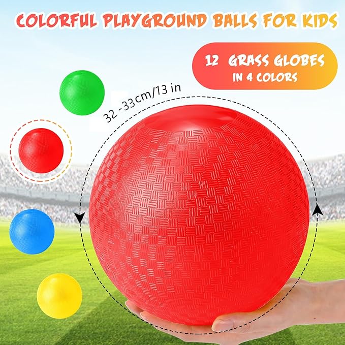 Jerify 12 Pcs Playground Balls Bulk 13 Inch Bouncy Dodgeball Inflatable Balls Playground Dodgeball Handball for Adults Indoor Outdoor Ball Activity Gym Picnic Camp Yoga Exercise
