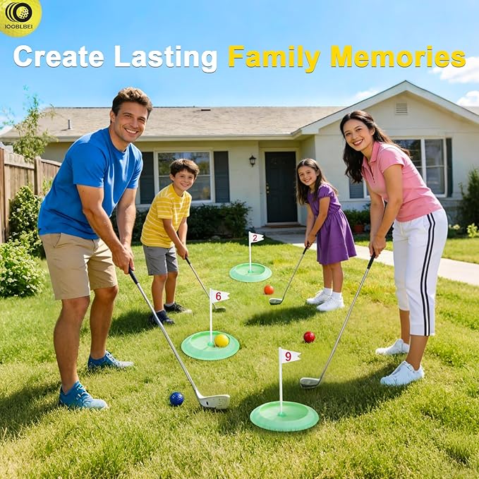 Mini Golf Game Putting Chipping Game Set - Build Your Own Course at Home Indoor Outdoor, Includes 9 Holes, 4 Balls, Dry-Erase Scoreboard with Pens, Family Party Golfs Gifts for Golfer