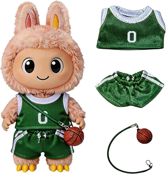 Sports-Themed Basketball Football 3-Piece Sets/Clothes for LABUBU 17cm Doll/17cm Dolls Clothing Accessories(No Dolls )/ (NO.0 - Green)