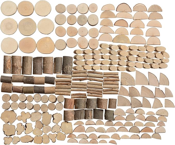 LAZACA Wood Craft Kits DIY for Kids Ages 5-10 Wooden Art Paint Bulk Crafts Garden Playset Loose Parts Play Materials 250 Pcs/19.5X13X3.5cm