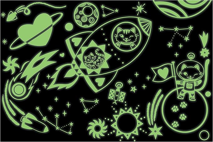 Mudpuppy Cosmic Dreams – 100 Piece Glow in The Dark Jigsaw Puzzle with an Outer Space Scene of Astronaut Cats and Hidden Planetary Details in The Dark