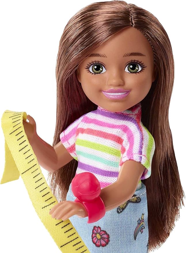 Barbie Chelsea Can Be Doll & Playset, Brunette Fashion Designer Small Doll with Removable Outfit & 8 Career Accessories