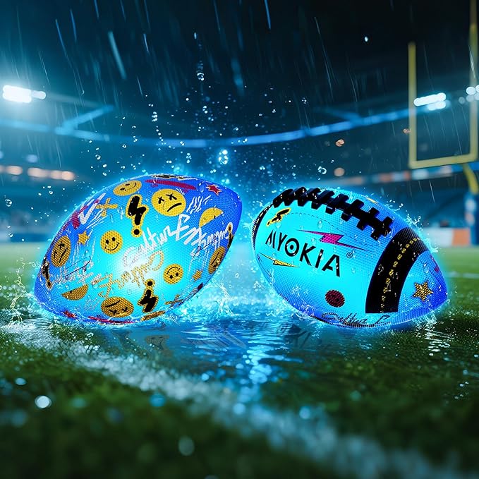 Light Up Football Birthday Gift for Kids & Teens 3-15+,RGB Rechargeable Waterproof Glow in The Dark Ball with Pump & USB Cable, Tri-Color (Red, Green, Blue), Size 6, Outdoor Night Games