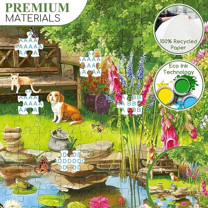 300 Piece Puzzles for Adults,Garden Lily Pond Puzzle for Adults Kids Seniors,Large Piece Fun Chair Cat Puzzle for Kids 8-10 10-12,Challenging Dog Butterflies Puzzles Perfect for Game Nights,20.5x15 in