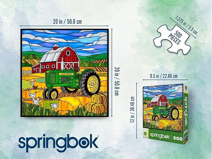 Springbok Stained Glass Farm 500 Piece Jigsaw Puzzle for Adults & Family - Colorful Farm Animals Art, Stained Glass Style Scene - Unique Cut Pieces - Made in USA