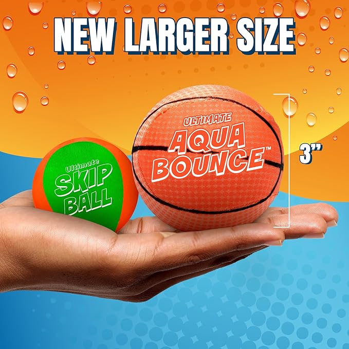 Activ Life Ultimate 2 Pack Larger 3” Water Skip Balls - Bouncing Balls for Swimming Pool & Beach Fun - Designs Include Baseball, Basketball, Volleyball, and Tennis for Kids, Friends, and Family